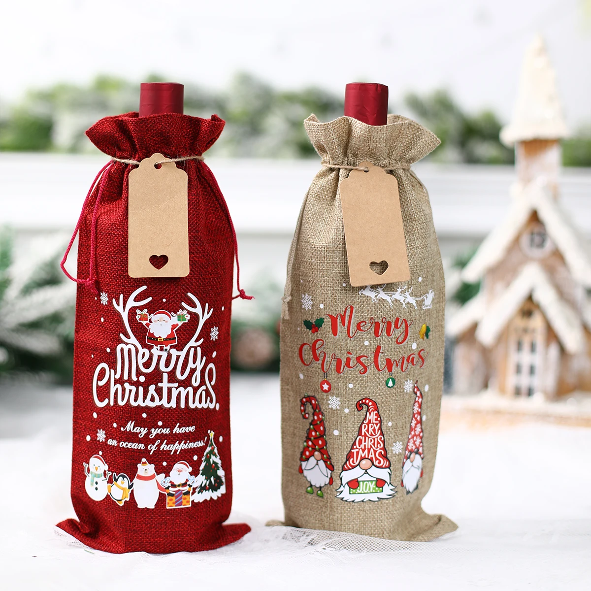 ChristmasBurlapWineBagsChristmasDecorationsForHome2024Navidad