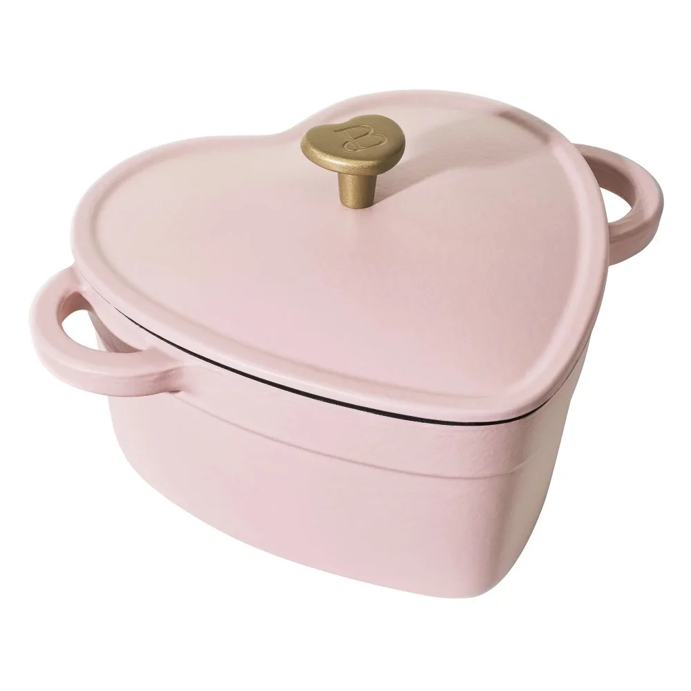 

Pink Champagne By Drew Barrymore Cast Iron Cookware 2QT Cast Iron Heart Dutch Oven Saucepan Cooking Pot Tableware Caste Kitchen