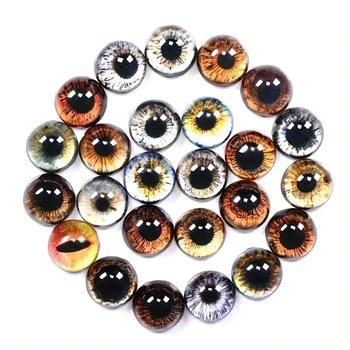 6/8/12/16mm Doll Eyes Cat Eyes Glass Eyes Round Cabochon Eye Mixed Printed Half Round Eyes 30Pcs Mini Animal Eyes for Doll Props