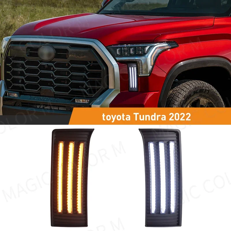 

For Toyota Tundra 2022 2023 Daytime Running Lights LED DRL White Daylights Yellow Turn Signal Lamp Waterproof Car Accessories