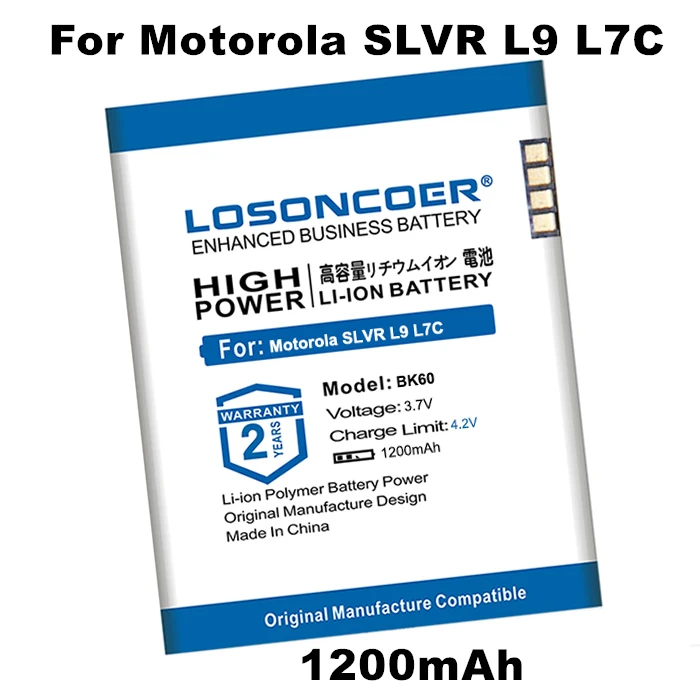 

BK60 battery for Motorola SLVR L9 L7C W510 A1800 L71 L72 A1600 E8 EM30 V750 i425e Q700 i290 i296 EX115 EX112 V3 maxx L7e L7i Z6C