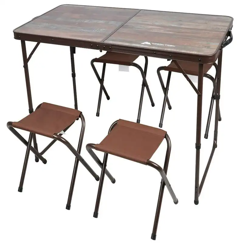 

Durable Steel and Aluminum Table and Stools, Open Dims 19.29" x 24.6", Brown