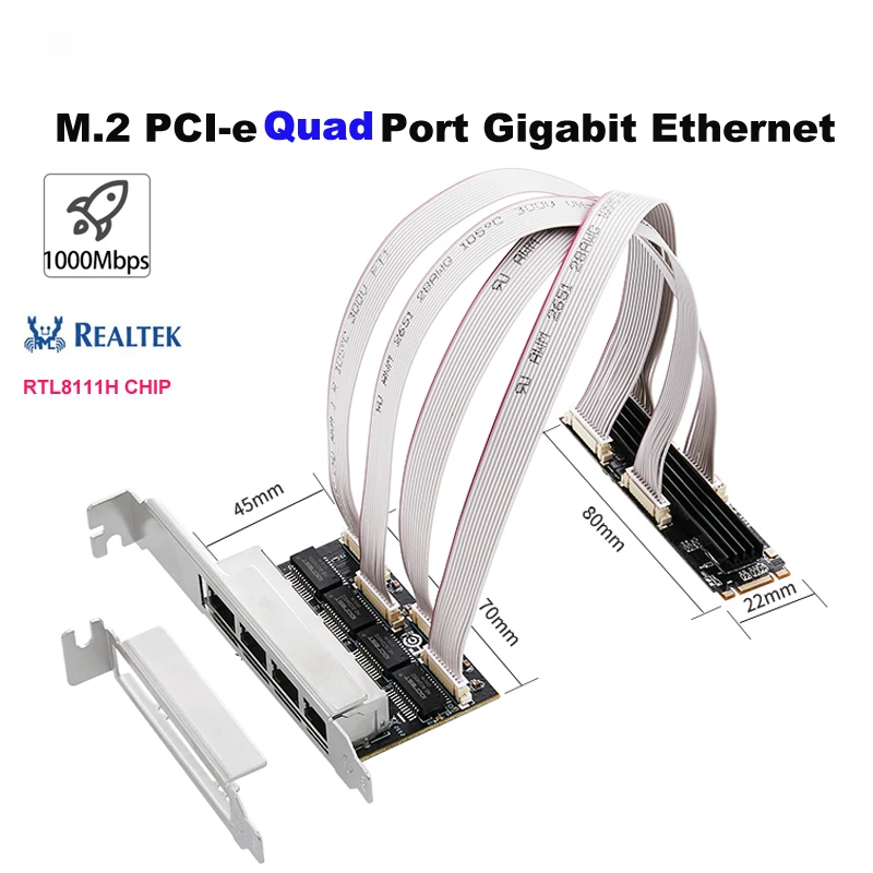 M.2 Pci-E 4 Porte Gigabit Ethernet M Key B Key 1000Mbps 1G Nic Network Card Realtek Rt8111H Chipset Nas Per Il Gioco