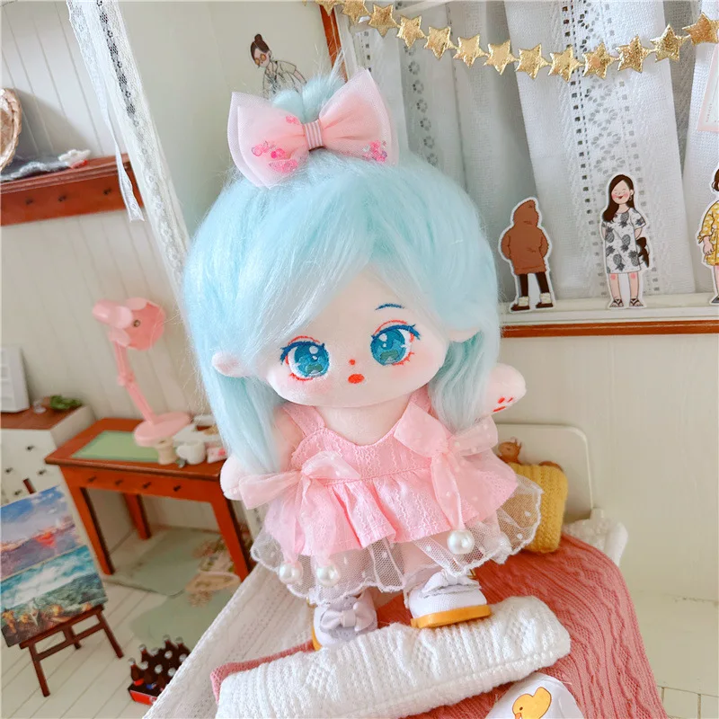 20cm Kawaii Sweet Girls Pink Bow Dress Suit Plush Doll Cute Stuffed Fat Body Naked Cotton Doll Soft DIY Toys for Kids Fans Gifts