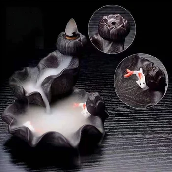 Fountain Buddha part Waterfall Creative Holder Mini Backflow Teahouse Burner Cones Censer Ceramic Home Decor Office Incense 1