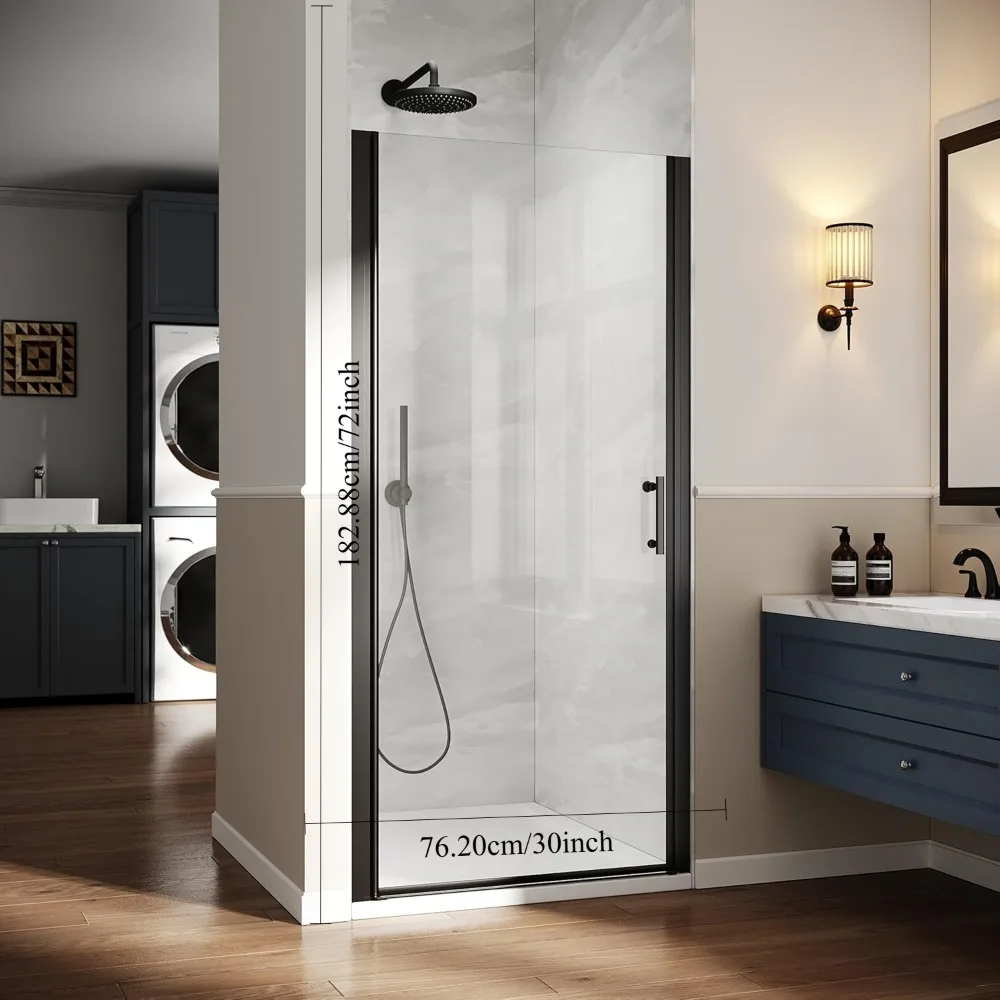 Shower pivot shower door, 1/4 "toughened glass shower door, frameless hinged pivot swing shower door, matte black 3