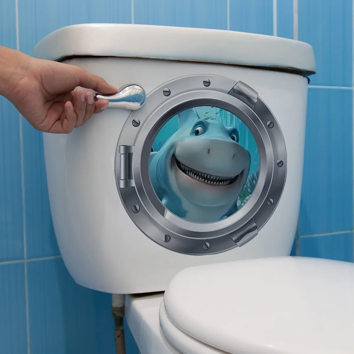 1pc 3D wall stickers toilet stickers Shark Toilet Cover Decorative Sticker-Removable Self-Adhesive Decal for Restroom Renovation and Home Decor