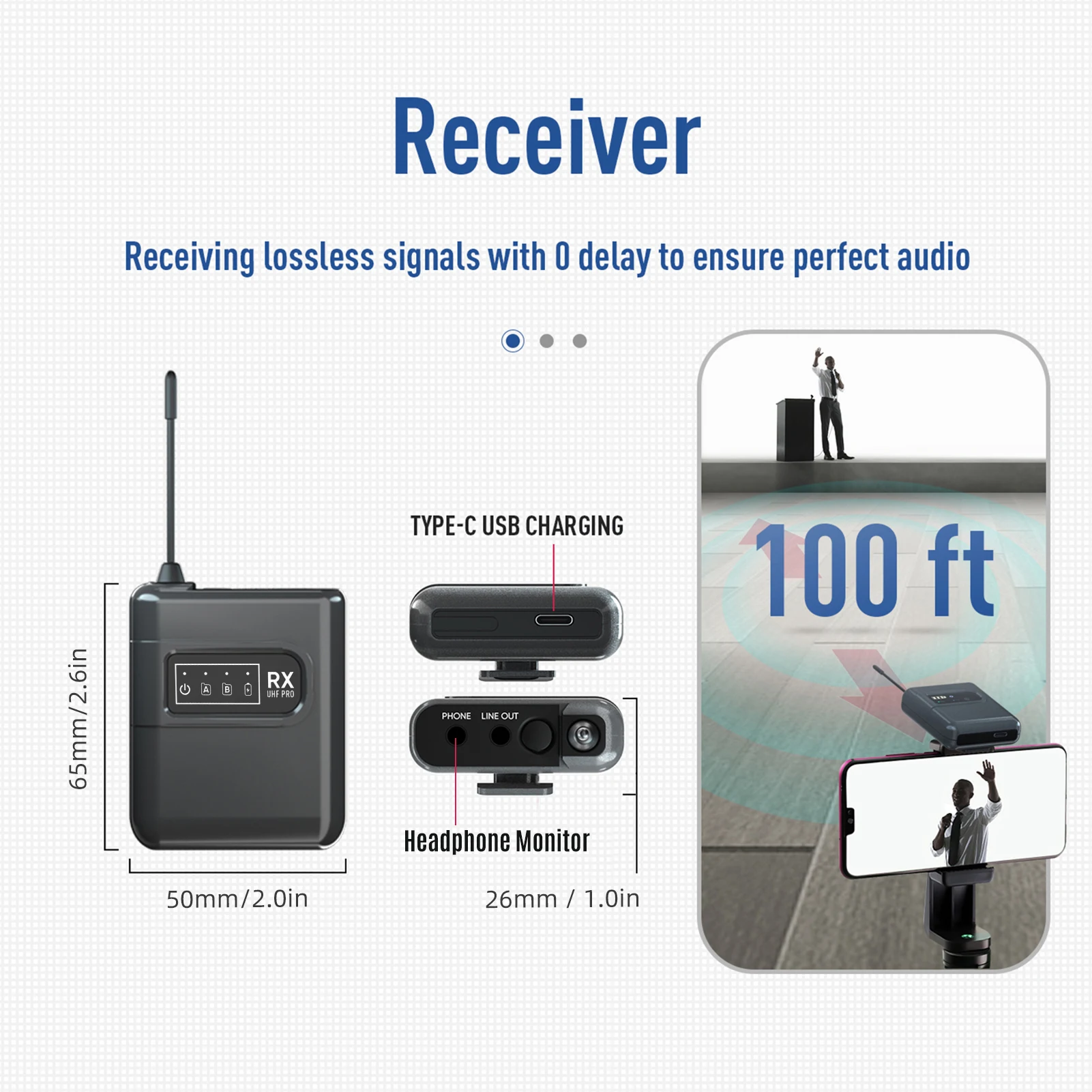 Wireless Lavalier Microphone System with 2 Transmitters 1 Receiver Omnidirectional Lapel Mic Compatible w/ DSLR Camera Tablet