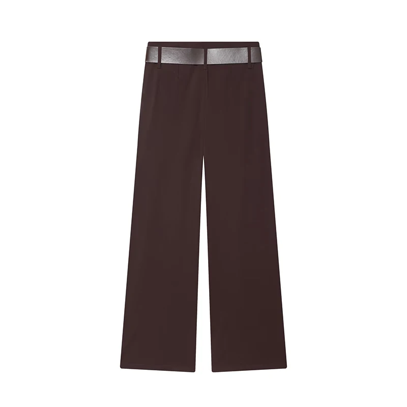 Chic Casual Women Pants Side Pockets Straight Loose Pants Fashion With Belt Spring Autumn Streetwear Female Trousers New