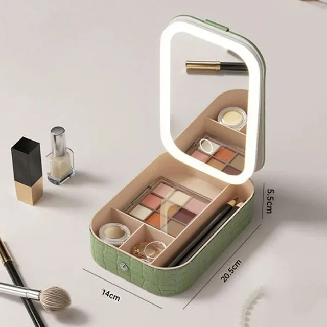 حقيبة مكياج نسائية مزودة بمرآة قابلة لإعادة الشحن...