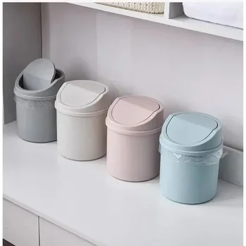 Mini Desktop Bin Small Trash Can Tube with Cover Bedroom Trash Can Garbage Can Clean Workspace Storage Box Home Desk 1