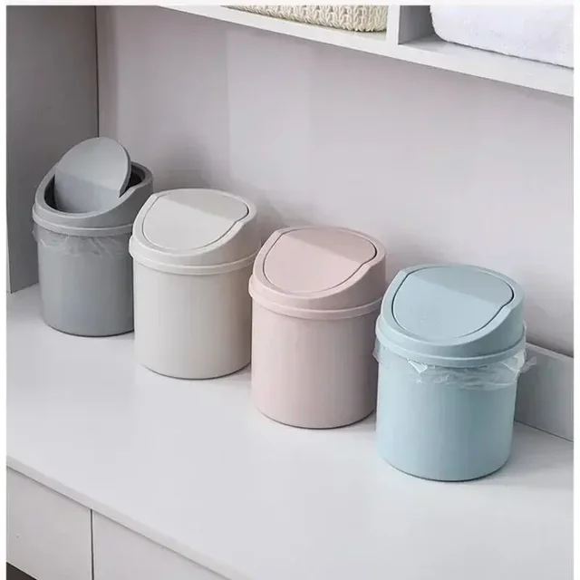 Mini Desktop Bin Small Trash Can Tube with Cover Bedroom Trash Can Garbage Can Clean Workspace Storage Box Home Desk 1