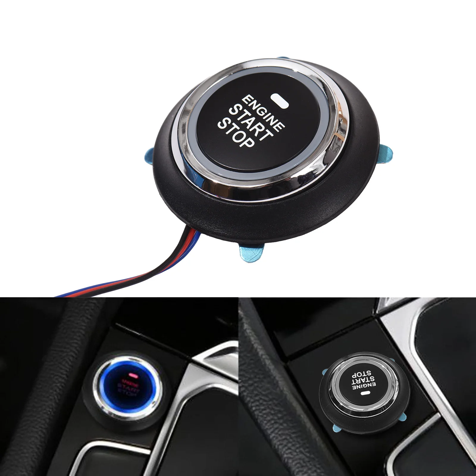 Car Alarm System One Click Start System Push to Start Ignition One Click Stop Button Kit Keyless for DC12V Cars