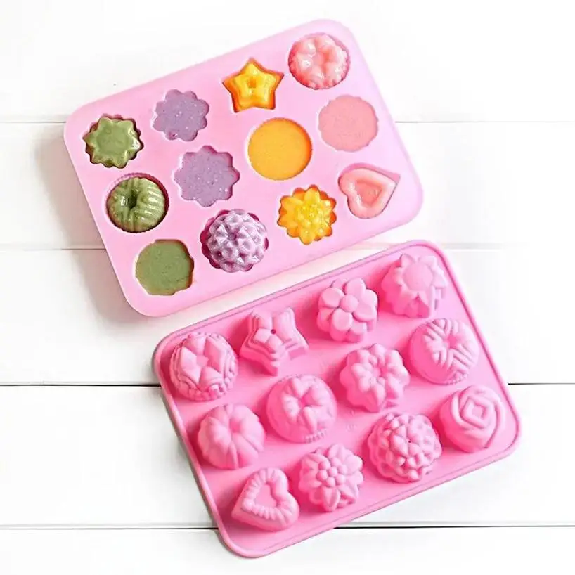 12 Flower Grass Mold Silicone Multi-style Baking Mold Cake Candy Chocolate Ice Pastry Food Mold Creative Shape Handmade Molds