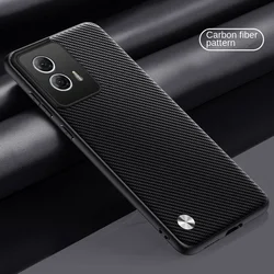Soft Vegan Leather Grain Protective Back Cover Case - Premium Phone Shell for Moto G54 (Carbon fiber black)