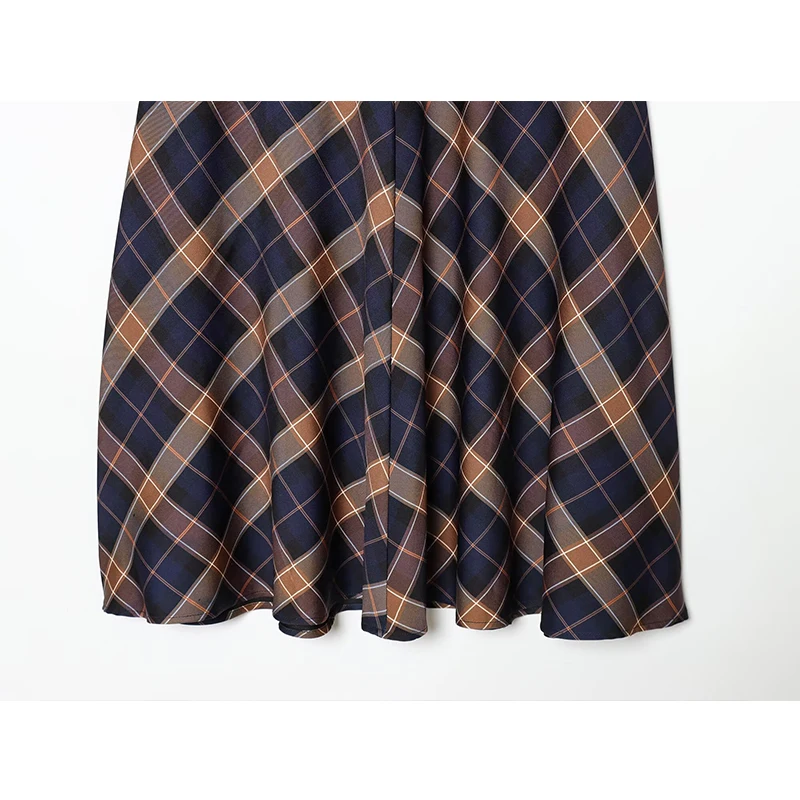 Check Printed High Waist Skirt Women's Spring Autumn Long Skirt Casual Hem Ruffles Midi Skirts For Women 2026 New ﻿