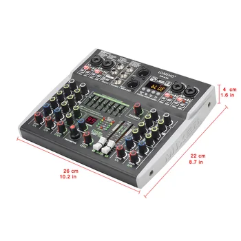 LOMEHO 6 Channel Mixing Console Bluetooth 7 Band EQ Audio Sound Mixer 48V 99 DSP Effects Professional USB PC Karaoke AM-AX6 6
