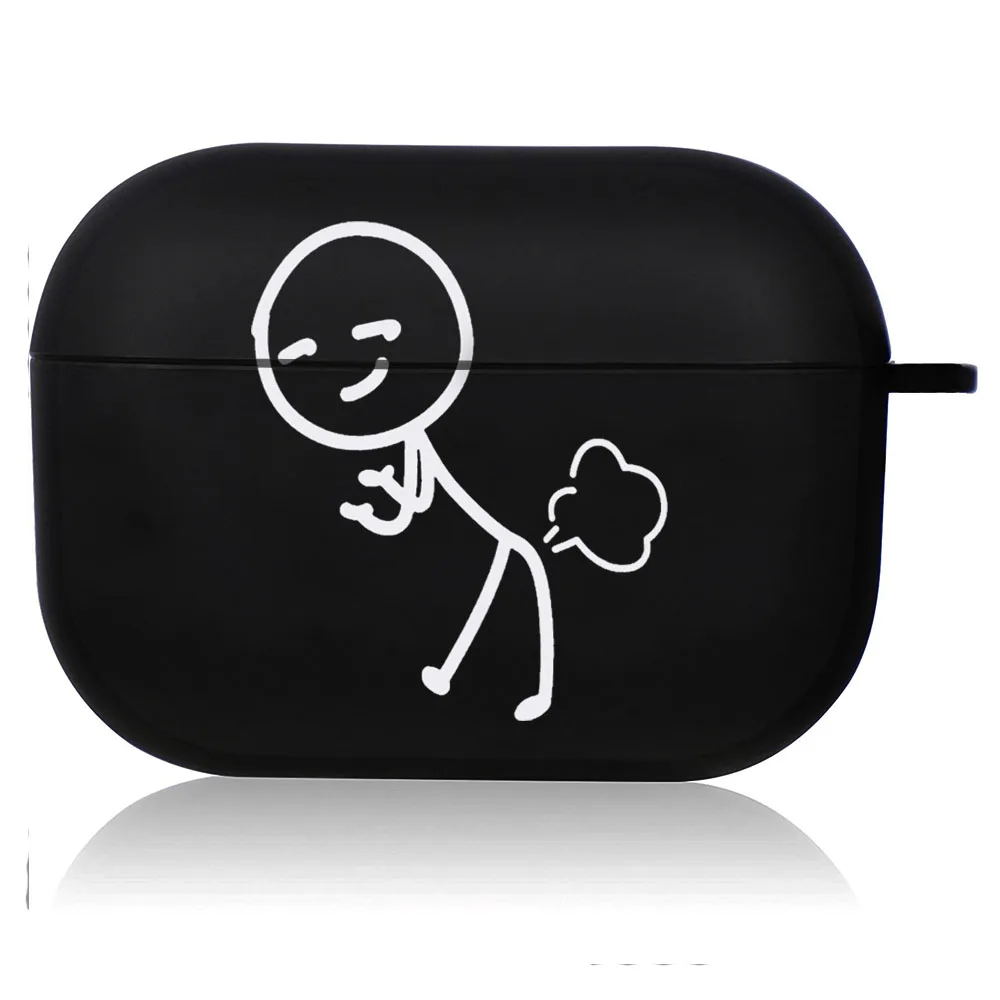 Creative Line Art Black Airpod Case - Cute Cartoon Design