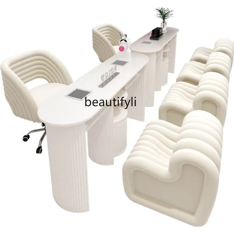 Cream Style Nail Table and Chair Set Combination Embedded High-Power Vacuum Cleaner No Leakage Gray Nail Table and Chair 10kv 11kv 12kv high voltage ac indoor embedded pole permanent magnet withdrawable handcart vcb vacuum circuit breaker 12kv