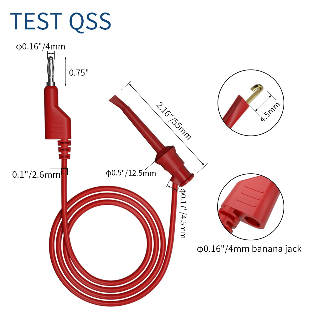 QSS 5Pcs 4MM Banana Plug to Test Hook Clip Multimeter Test Leads Stackable Cable Wire 1M Electrical Tools Components Q.70054-2