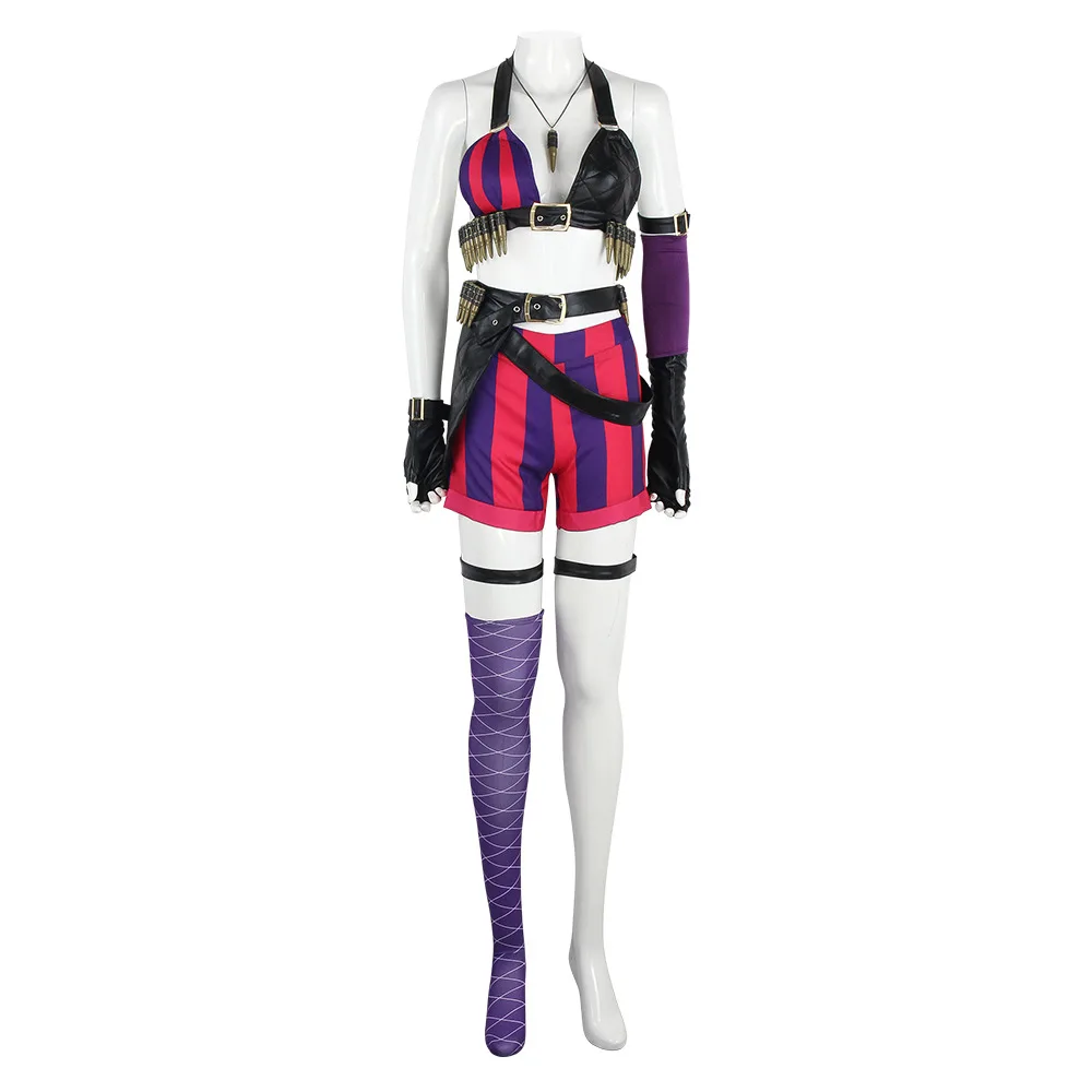 LoL Jinx fantasia de cosplay feminina, roupas uniformes, terno