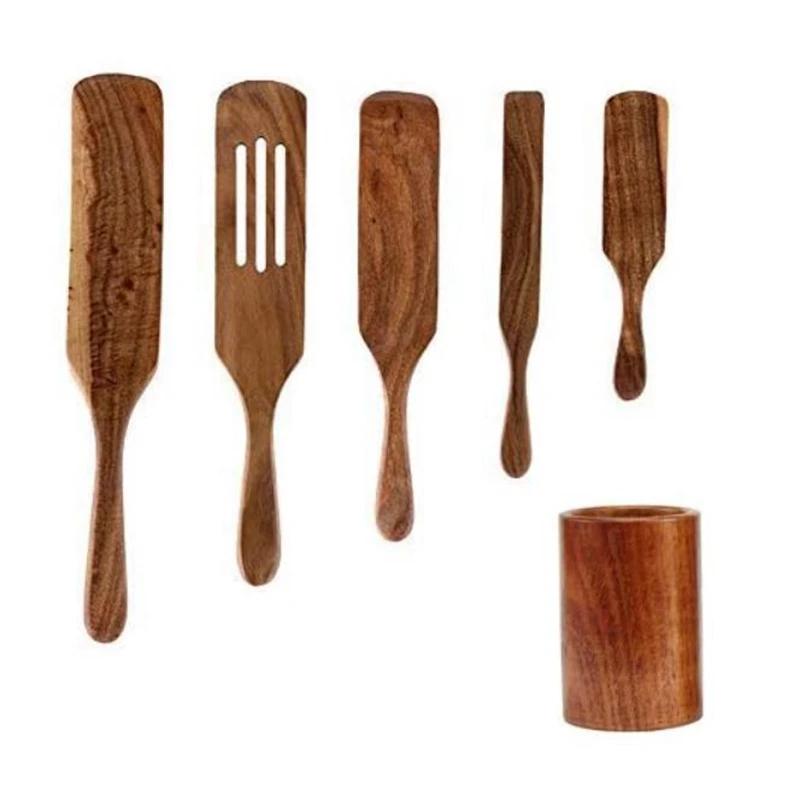 

6 Pcs Wooden Spurtles Kitchen Tool Set Natural Wood Tableware Suitable For Non-Stick Cookware And Instant Stew Steak,Etc