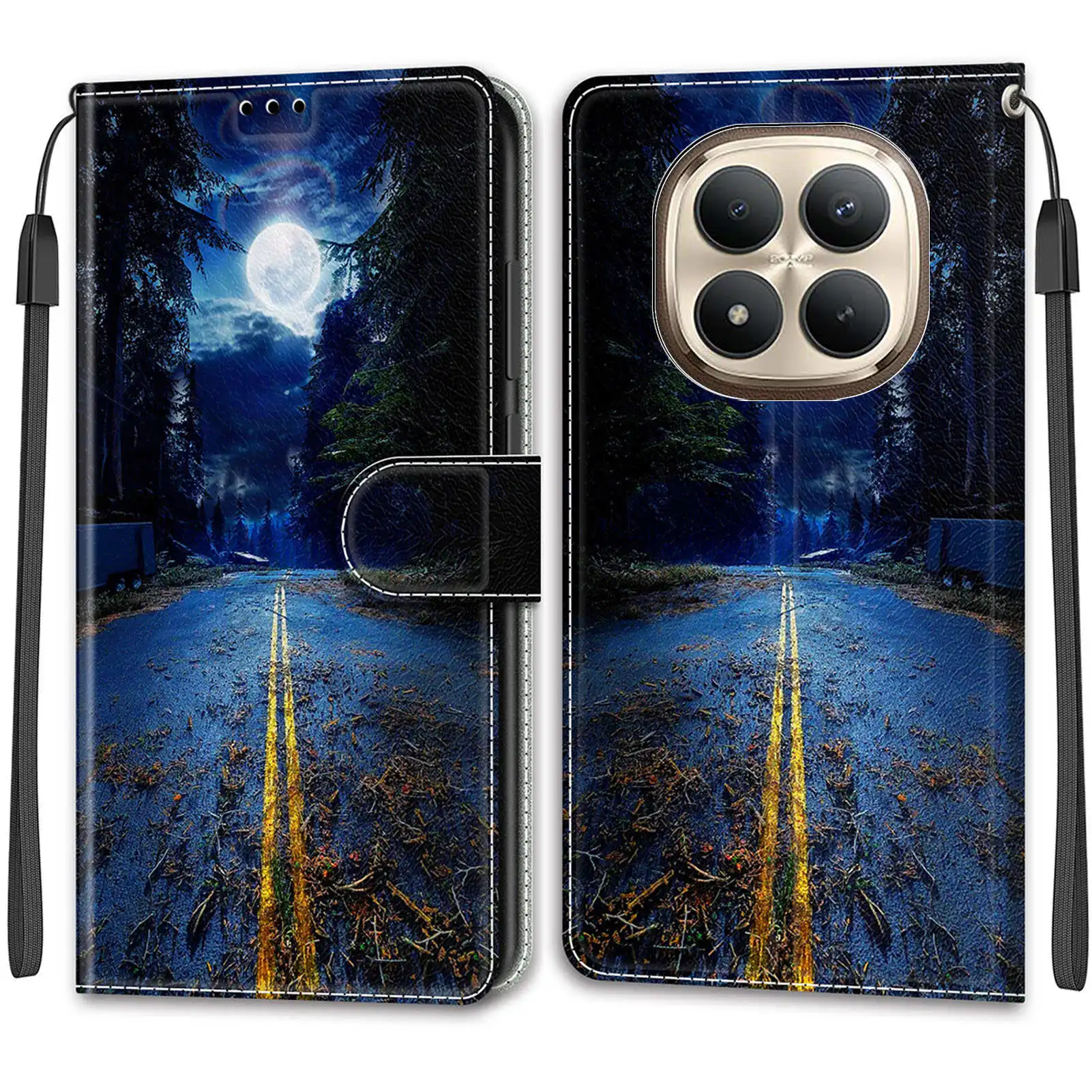 Leather Wallet Phone Case with Magnetic Flip Cover and Stand - Painted Design