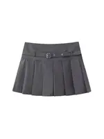 Pleated Shorts Skirts for Women, With Belt,Side Zipper, Mid Waist, Female Skort,Fashion - Image 2