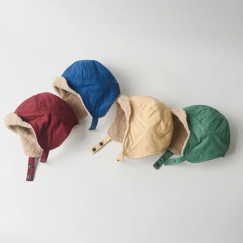 

New Children Lei Feng Hat Winter Korean Version Kids Solid Color Ear Protection Hats Thickened Cold Toddler Baby Windproof Cap