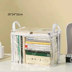 Transparent Waterproof Foldable Book Organizer and Storage Box for Home, Dorm, or Classroom (White Large)