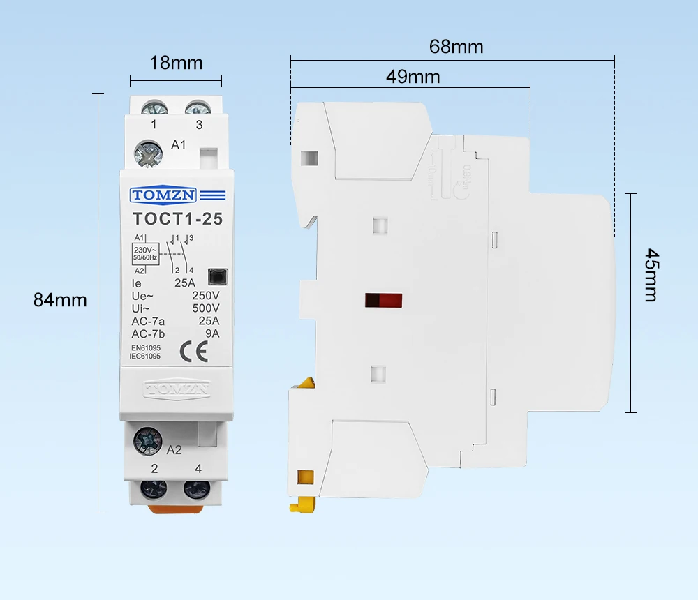 TOMZN TOCT1 2P 16A 20A 25A 220V/230V 50/60Hz DIN-Schienen-Haushalts-AC-Modul-Kontaktor 2NO oder 1NO 1NC – Detail 12
