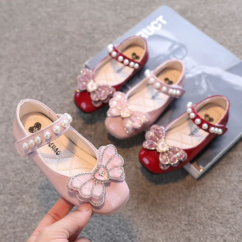 

2024 Childrens Shoes Pearl Rhinestones Shining Kids Princess Shoes Baby Girls Shoes For Party Wedding Toddler Mary Jane Shoes