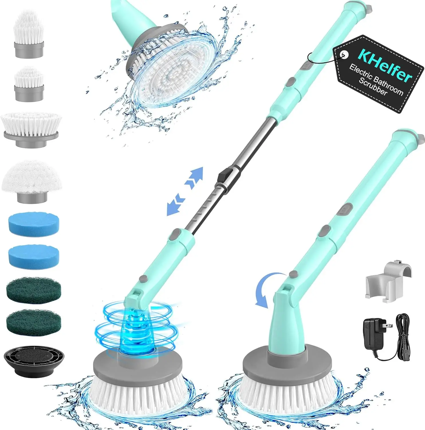 Electric Spin Scrubber Kh8, Upgrade Cordless Shower Scrubber 8 Replacement Head, 1.5H Bathroom Dual Speed,