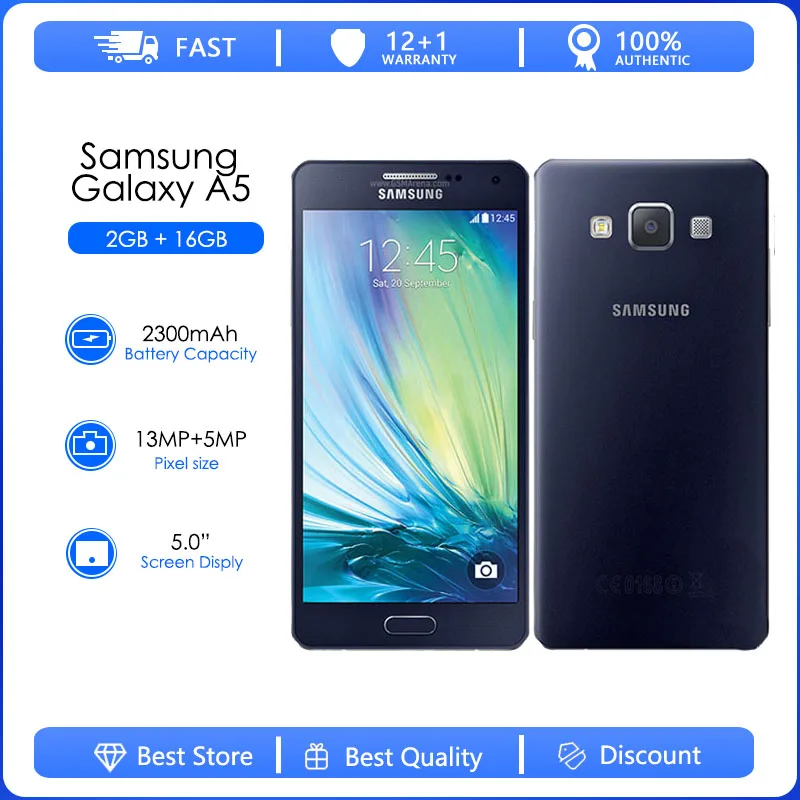 

Samsung Galaxy A5 Refurbished-Original A500S A500FU A500Y A500M A5000 A500F LTE Cell phones 5.0" Quad core 13MP 2GB RAM 16GB ROM