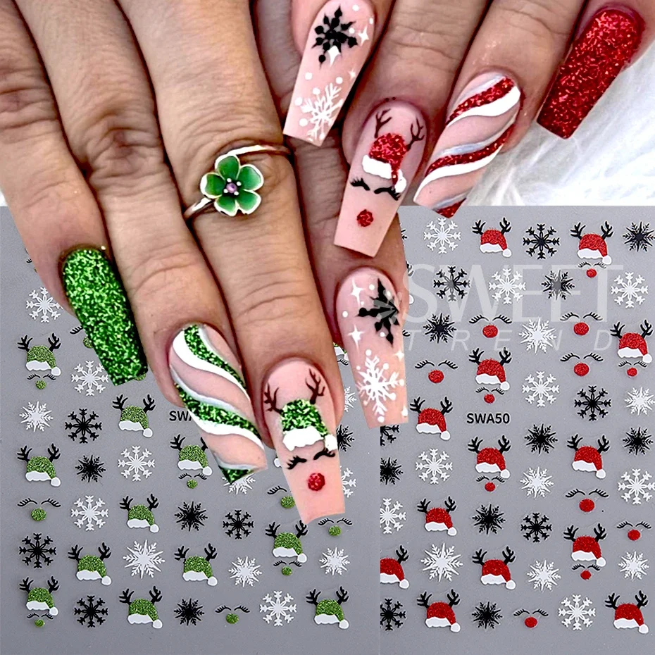 2pcs 3D Gold Silver Elk Nail Art Stickers Cartoon Christmas Snowflakes Decal DIY Star Heart Nail Art Manicure Decoration Decals