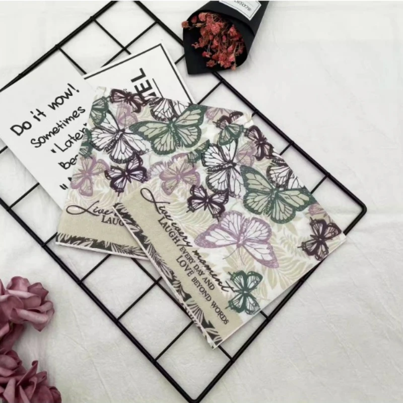 Colorful Printed Napkins Butterfly Pattern Folded Square Cafe Restaurant Table Decoration Flower Paper Virgin Wood Pulp 20pcs/pa
