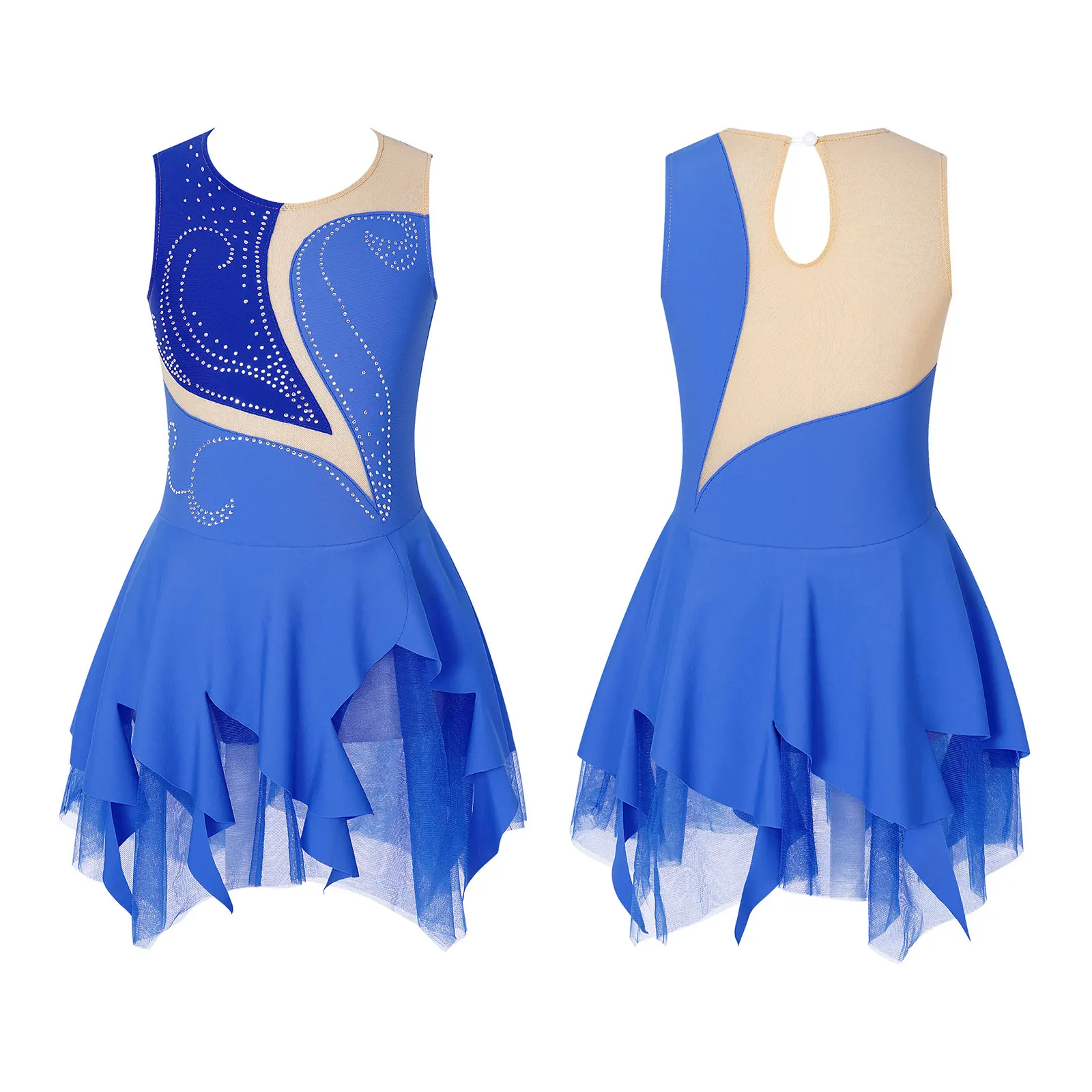 thumbnail image 1 of Disfraz de patinaje y gimnasia con diamantes de imitación brillantes para niñas, Jersey de Ballet, vestido de baile lírico corporal, leotardo con dobladillo Irregular, vestido tutú, 1 of 5