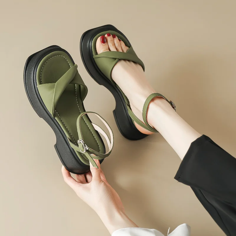 

Ankle Buckle Cross Tied Women Shoes Fairy Open Toe Sandals Summer 2024 New Zapatos Mujer New Sexy Cladiator Chaussure Femme