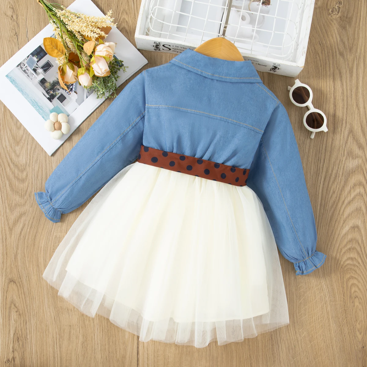 Girls' Denim Tutu Dress with Bow 2