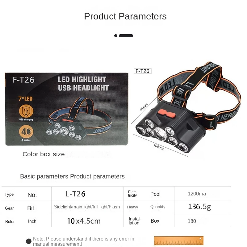 USB Rechargeable Headlamp Portable 7LED Headlamp Built-in Battery Flashlight Portable Sailor with Lighting Marine Accessories