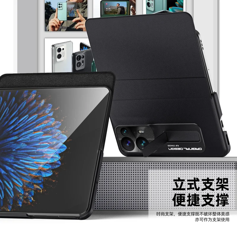 For OPPO Find N2 Case Luxury Plain PU Leather Bracket Folding Holder All Inclusive Shockproof Protection Hard Cover Accessories