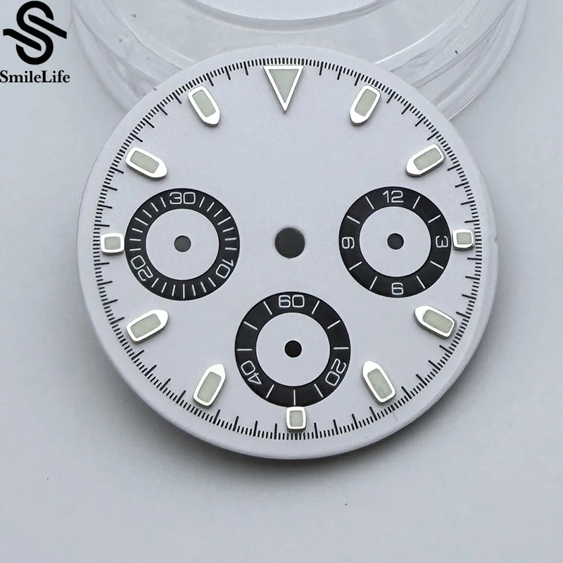 SmileLife 29.5mm VK63 Dial for Quartz Movement Chronograph Face 6 Hands Watch Parts Green Luminous Fit for 39mm Watch Cases
