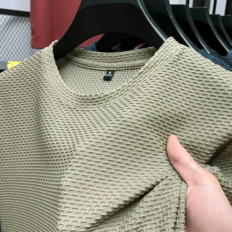 

Autumn and Winter Men's Pullover Round Neck Printing Solid Loose Fit Underlay Fashion Casual Elegant Commuter Short Sleeve Tops