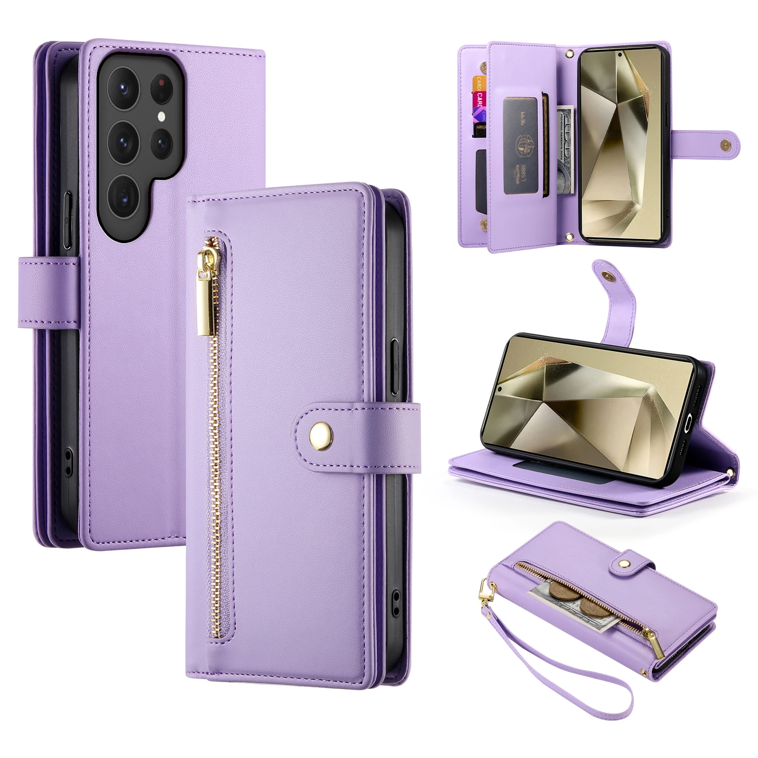 Crossbody Wrist Strap Phone Case with Zipper Wallet and Card Holder Cover