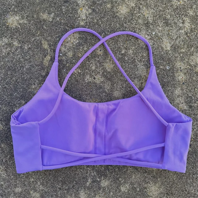 Soutien-gorge de yoga pour femme, couleur unie, à quatre bretelles croisées dans le dos, dos évidé, push-up, avec coussinets de poitrine, idéal pour le fitness et le sport
