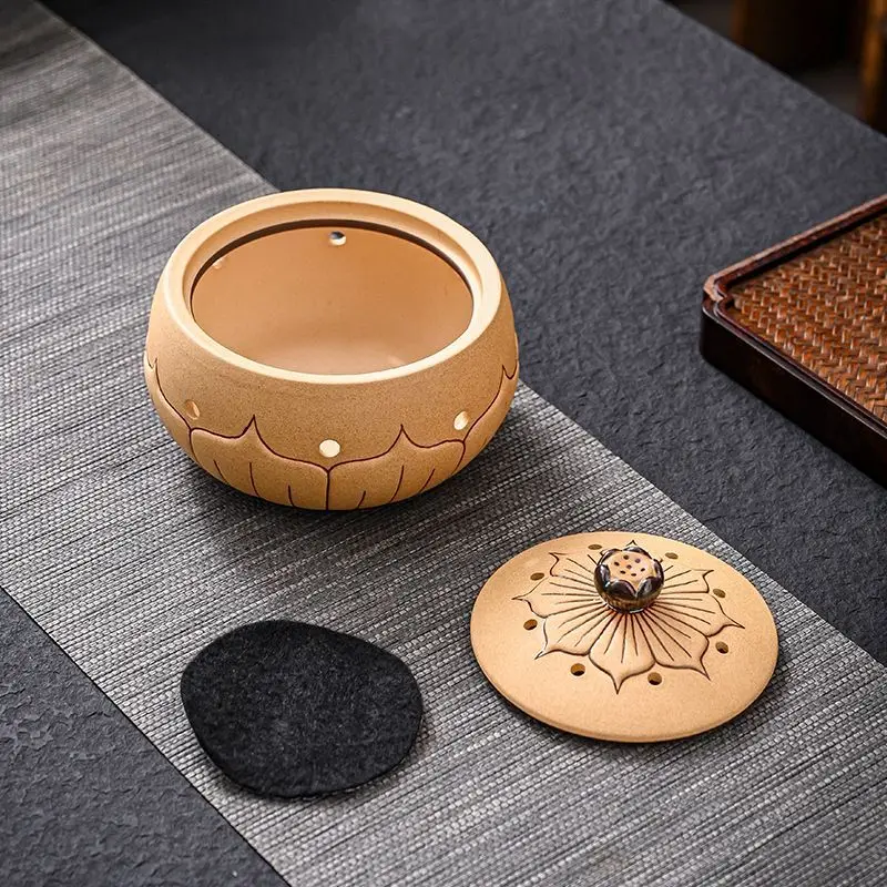 Coarse Ceramic Lotus Shape Incense Burners, Retro Indoor Aroma Rack, Chinese Zen Tea Living Room Decor Home Fragrance Stove, 1Pc
