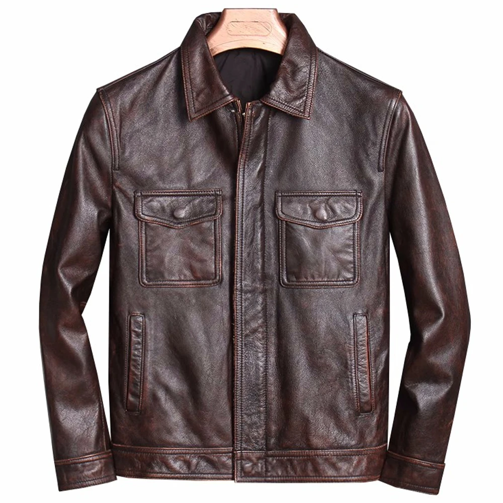 Genuine leather Mens Coat 4XL Imported Real Cow Leather Blazer Jacket and Coats Man Motorcycle