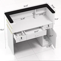 Reception Desk with Counter, Modern Front Table Equipped Lockers & Storage Shelves, 50-inch Checkout Counter with LED Lights 2