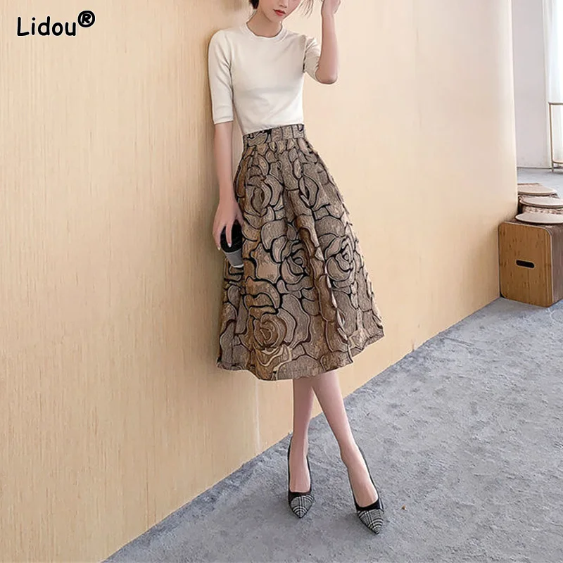 Casual Women's Clothing 2022 Spring Summer Thin Fashionable Elegant Printing Temperament Graceful Dignified Knee-length Skirts summer clothes for pregnant women maternity dress 2022 new brief o neck solid fold knee length pregnancy vestidos high quality