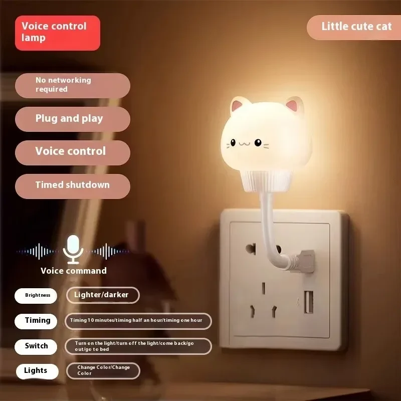 Smart Voice Control Moon Night Light Rabbit Cat USB Bedside Animal Lamp for Kids Nursery Voice Activated Bedroom Light